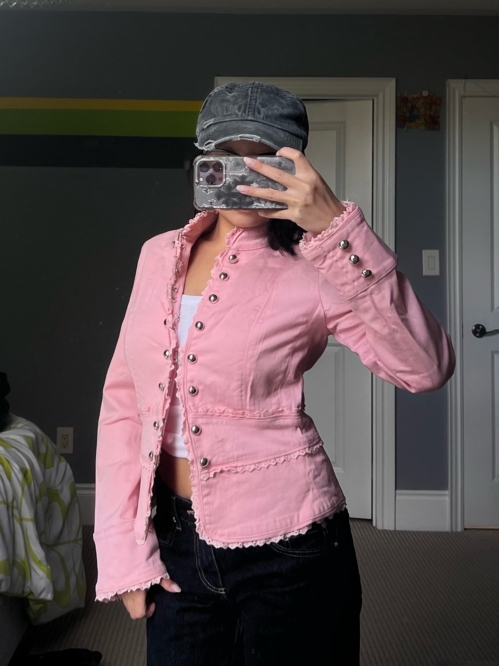 Pink Lace-Trim Napoleon Button Jacket - Women